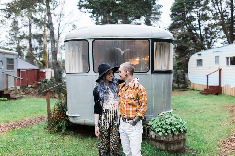 hipster engagement photography vintage trailer park washington