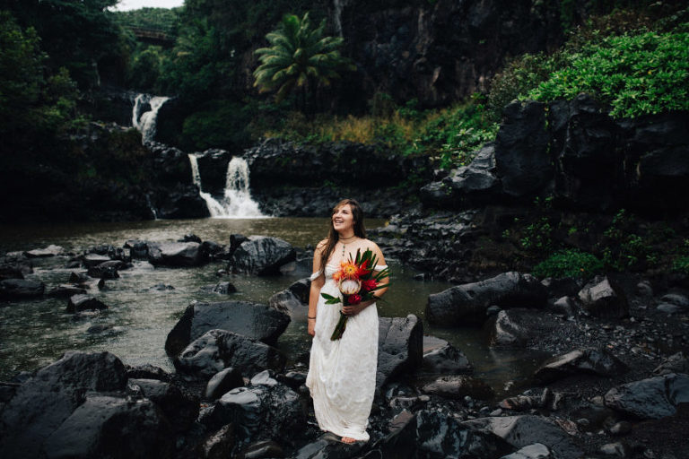 Seven Sacred Pools Waterfall Wedding Portraits