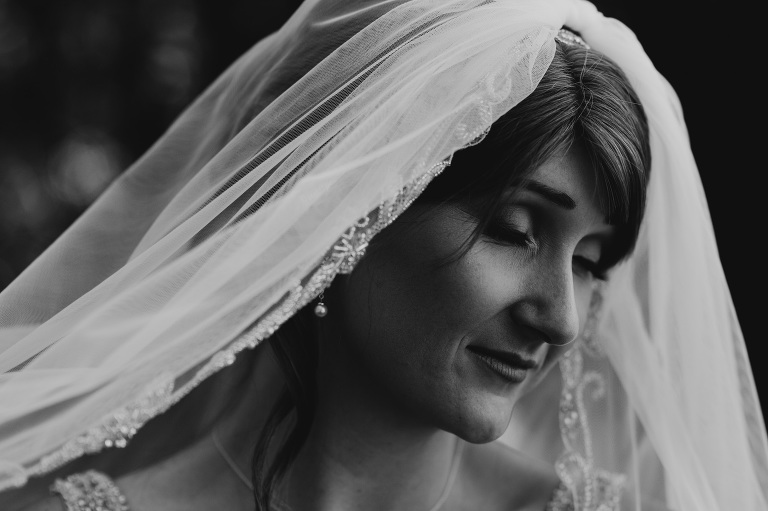 moody black and white bridal portrait