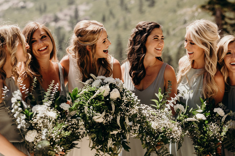 Bohemian mountain wedding bridesmaids