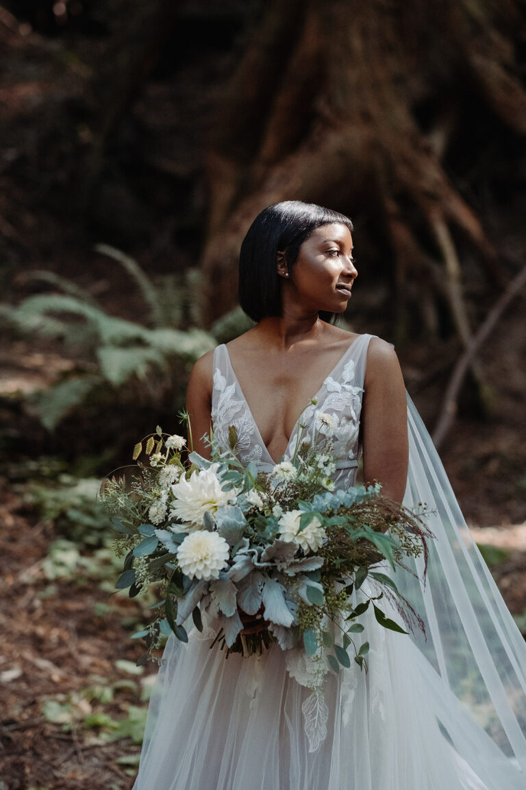 a bride before her forest elopement