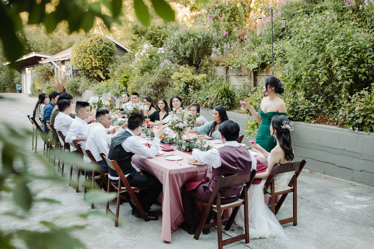 intimate wedding reception dinner at sand rock farm in santa cruz county
